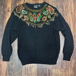 Vintage 80s 90s style bedazzled beaded sweater medium